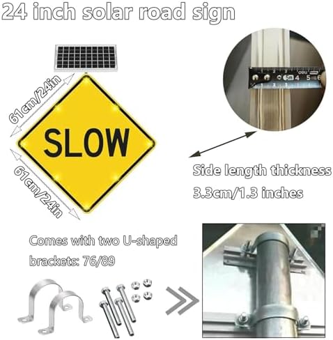 24-Inch Solar-Powered LED Pedestrian Crossing Sign - Flashing Traffic Warning with Reflective Film for Enhanced Visibility and Safety