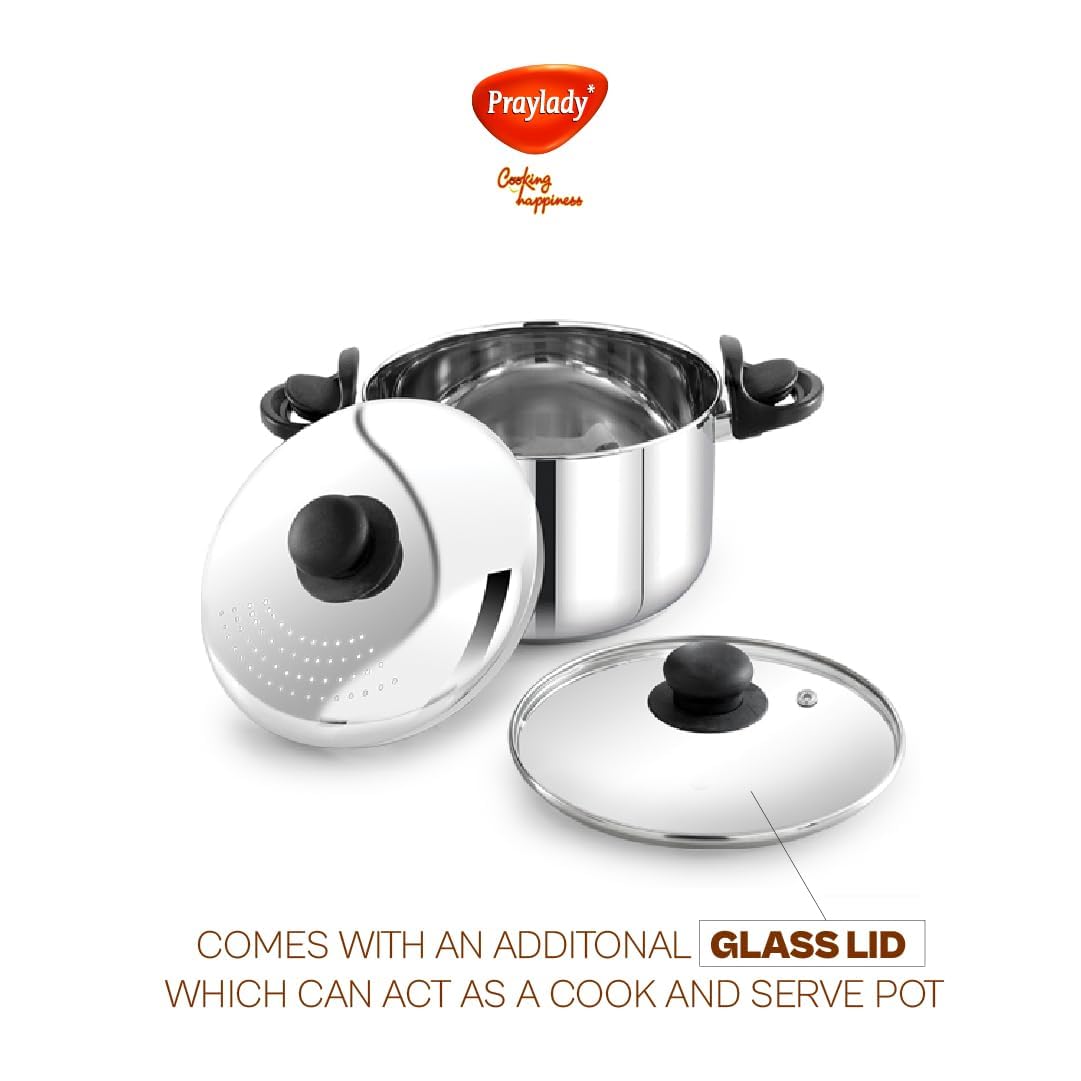 Praylady Stainless Steel Strainer Pot - 3L, Induction Base -8 Praylady Stainless Steel Strainer Pot - 3L, Induction Base -8