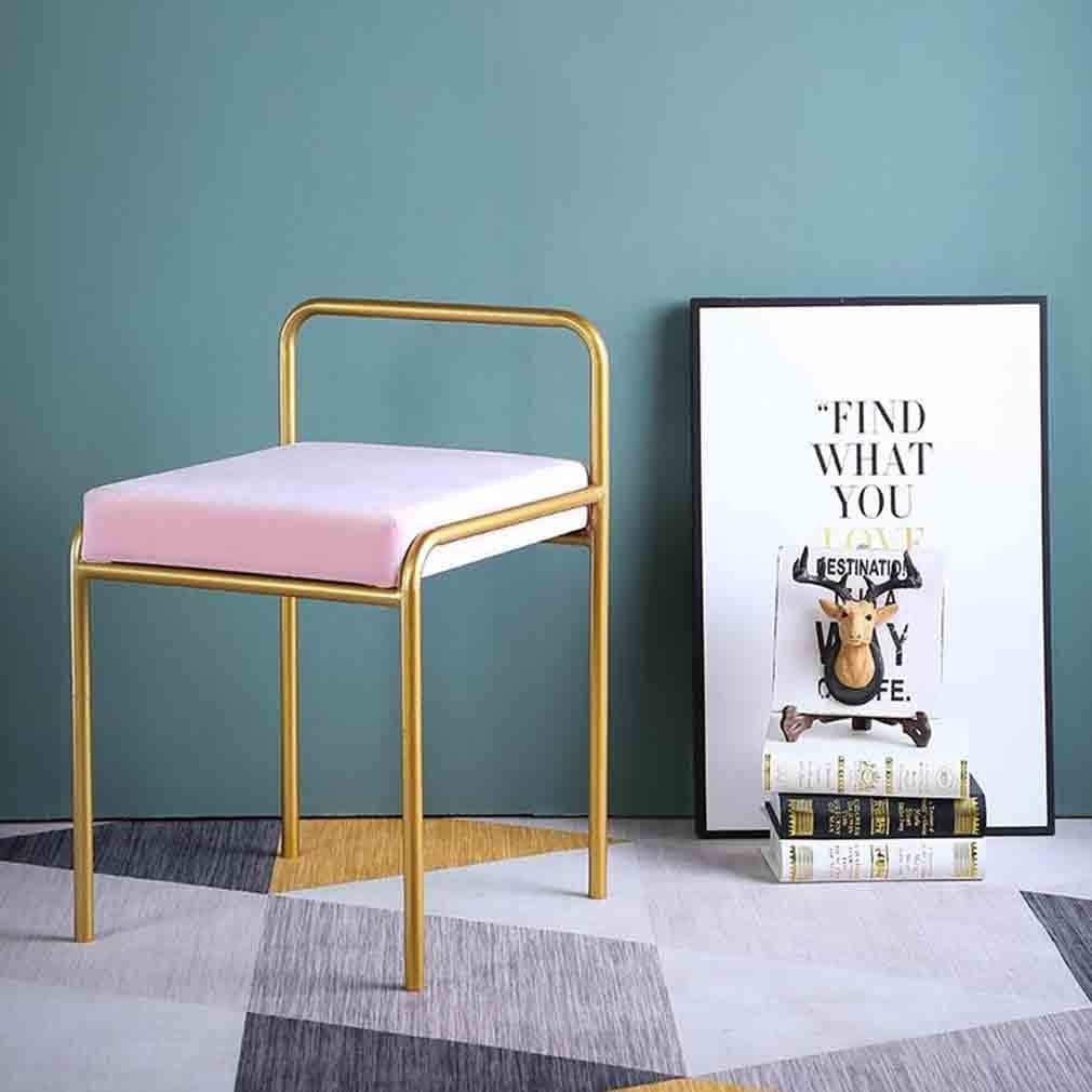 INDIAN DECOR. 46664 Chair Makeup Chair Chic Metal Square Low Backrest Dressing Table Stool Comfortable Vanity Stool Dining Chair White-image-32