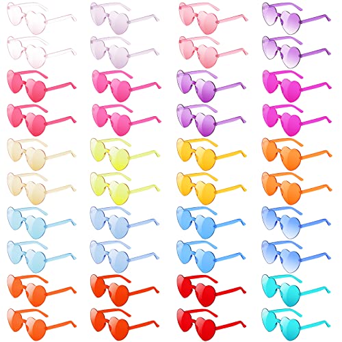 40 Pairs Heart Sunglasses Rimless Transparent Heart Shaped Glasses Candy Color Party Favor for Women Men Decoration