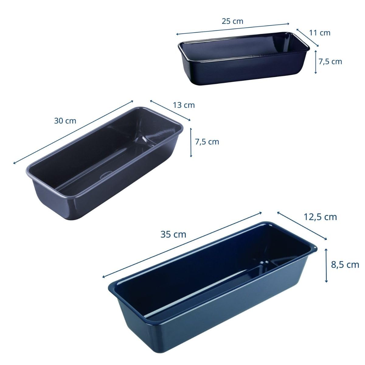 Dr. Oetker 9924550 - Juego de 3 moldes para tartas, 3 moldes para tartas, molde rectangular, molde para hornear, molde para tartas, acero, esmalte, 30 cm, 35 cm, 25 cm, 35 cm, 3 unidades