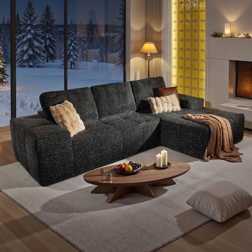 Image of 114 inch Glitter Cloud Sectional Couch with L-Shape Chaise, Modern Boneless Couches for Living Room, Fluffy Tufted Deep Seat Modular Sofa in a Box No Assembly