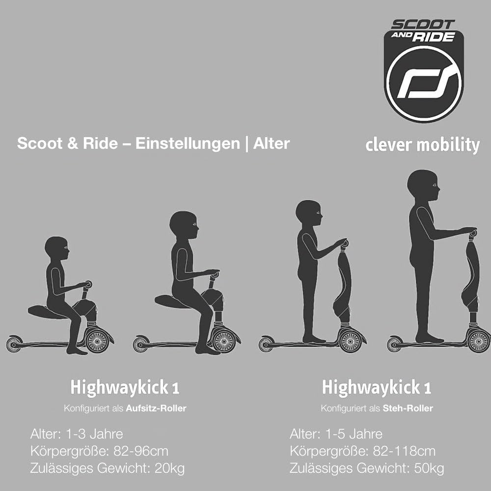 Highwaykick 1 Push and GO - Lauflernhilfe und Kickboard Farbe Steel