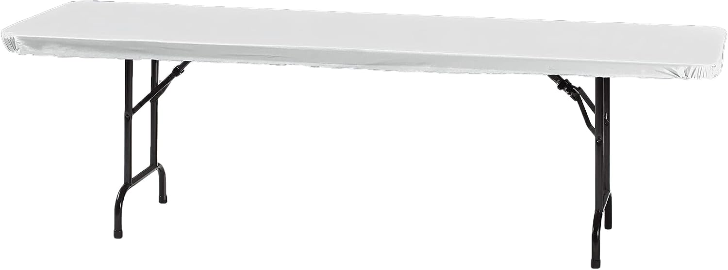 Creative Converting Banquet Table Cover Plain Classic White Stay Put Tablecover, One Size