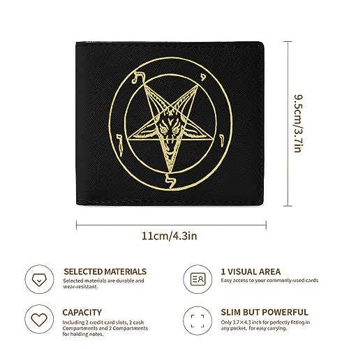 Gold Baphomet Inverted Pentacle Pewter Satanic Goat Wallet for Women & Men Bifold Leather Graphic Card Coin Purse One Size2