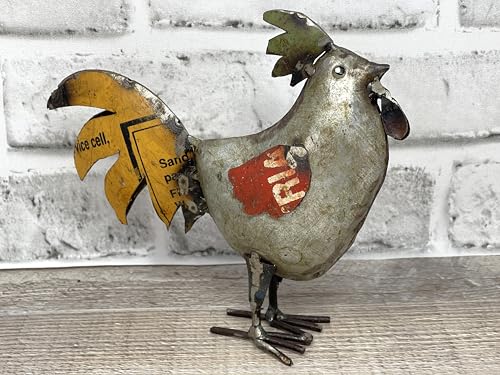 Generic Rustic Small 6 Inch Tall Repurposed Scrap Metal Rooster Chicken Statue Home Farm Garden Decor, 32486