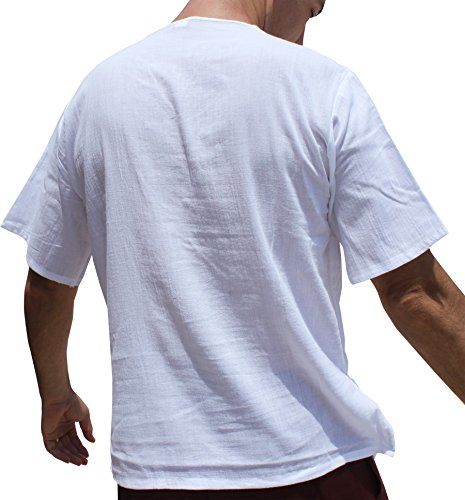 RaanPahMuang Light Summer Gauze Cotton Shirt Short Sleeve Round V Collar Sun Emblem2