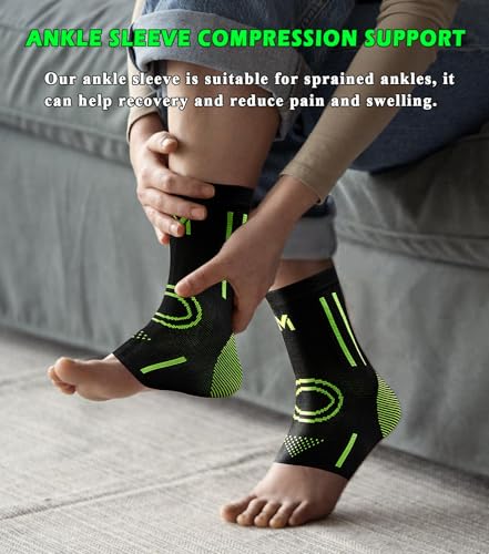 Image of 1Pair Ankle Brace Compression Sleeve for Foot Pain Relief, Swelling, Plantar Fasciitis, Injury Recovery, Compression Ankle Support for Running, Sports (Black & Green, X-Large)