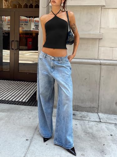 REORIA Womens Camisole Tank Tops Criss Cross Halter Top Double Lined Backless Crop Tops Y2K Vacation Outfits4