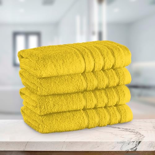Image of Elegant Comfort 100% Turkish Cotton 4 Lines Viscose Stripe Luxury 4 Pack Hand Towel Set - Ultra Absorbent and Soft 16 x 28 Inch Premium Hotel Spa Quality Towels for Everyday Bath Use, Yellow