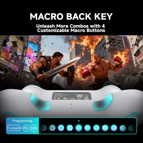 Image of ASRVA White Wireless Pro Controller for PS5, Hall Effect Joystick No Drift, 4 Back Paddles, Macro, Gyro, 1000mAh, RGB, Compatible with PS5 /Pro /Slim /PC /iOS /Android