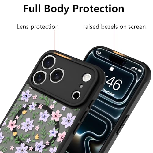 Image of KANGHAR Case for iPhone 17 Pro Max Florals Garden Pattern | [Compatible with Magsafe] Cute Flowers Protective Magnetic Case for Girls Women Men
