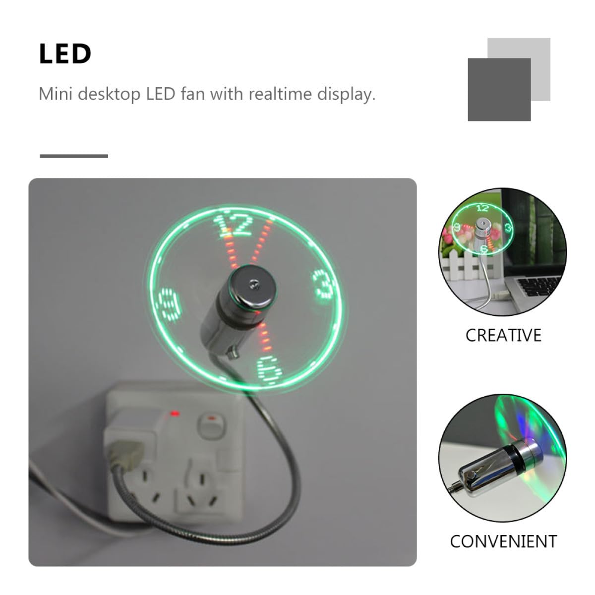 UKCOCO 3pièces Ventilateur Usb Led Avec Affichage Horloge Ventilateur Flexible à De Pour Ordinateur Portable Mini Éclairant Pour Bureau Et Détente