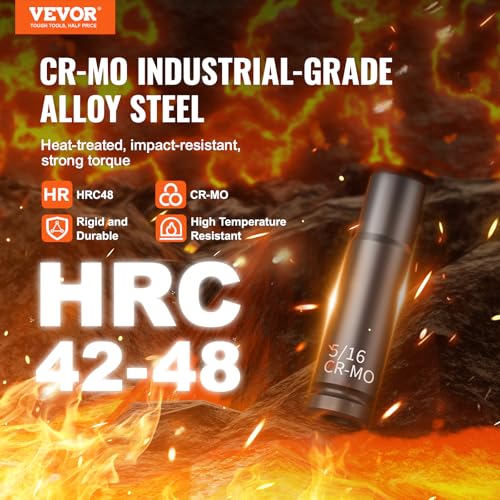 Image of VEVOR Drive Impact Socket Set 1 /4 inch - 48 Piece Deep & Shallow Socket Set SAE 3 /16 inch-9 /16 inch and Metric 4-15mm - 6 Point Cr-Mo Alloy Steel for Auto Repair - Easy-to-Read Size Markings Storage Case