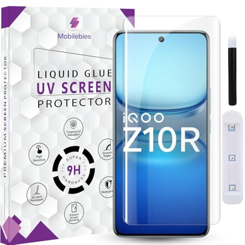 Image of Premium HD+ UV Tempered Glass Screen Protector For iQOO Z10R 5G (6.77 Inch, Pack of 1) Full Adhesive UV Curved Screen Protector Case Friendly HD Clarity with installation kit & Guide