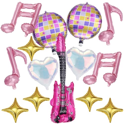14pcs Ballons Forme Notes Guitare, Décorations Fête Musicale Boule Disco Étoile à Quatre...