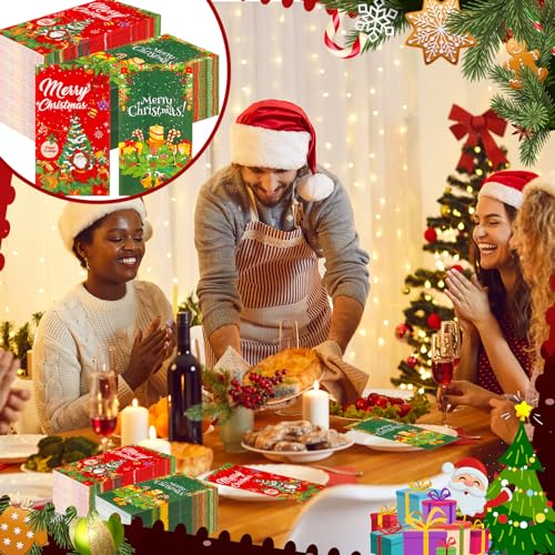Cholemy 100 Pcs Christmas Napkins Paper 3 Ply Red Green Disposable Paper Hand Towel Christmas Guest Towels Hand Napkins Towels for Xmas Bathroom Kitchen Room Party Supplies 3.9 x 7.9 Inch – Image 5