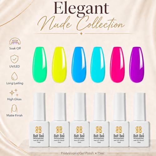 Image of Bolt Bee Gel Polish Kit Gel Polish Set,6 Colors Light Soft Sakura White Nude Spring Soak Off Nail Art Design Manicure Kit at Home (24)