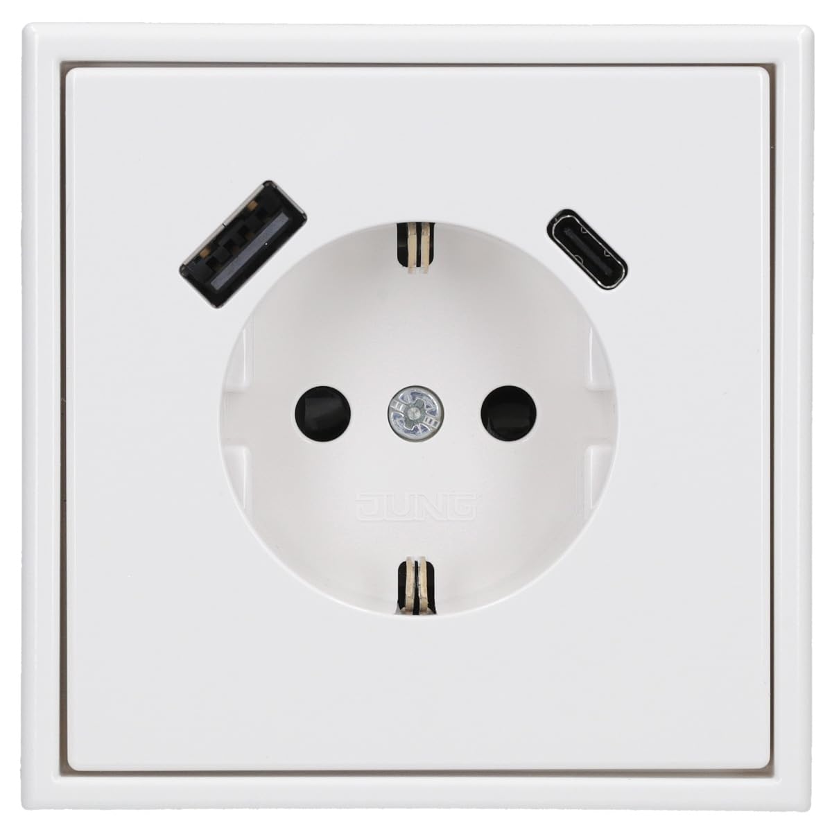 Jung SCHUKO USB-Steckdose Typ AC (3A) Komplett-Set Serie LS: Steckdose LS152015CAWW und 1-fach Rahmen LS981WW Alpinweiß