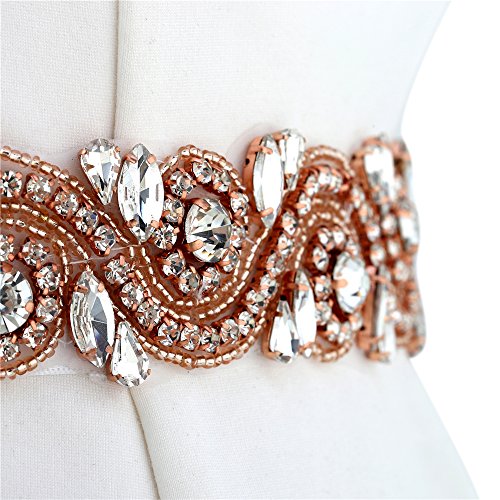 Rhinestone Applique with Teardrop Beads for Wedding Dress Belt Embellishment-Rose Gold - Thumbnail 7