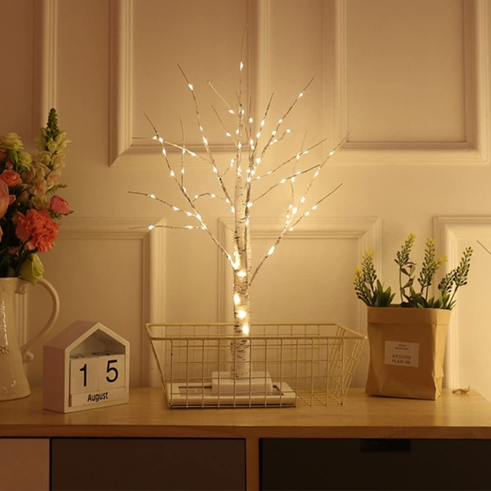 Trixes White Led Light Up Artificial Tree For Christmas, Easter, Home Décor And More – Battery Powered Indoor Ornament/Lamp For Tables – Silver Birch Wooden Effect With Led Lights In The Twigs By