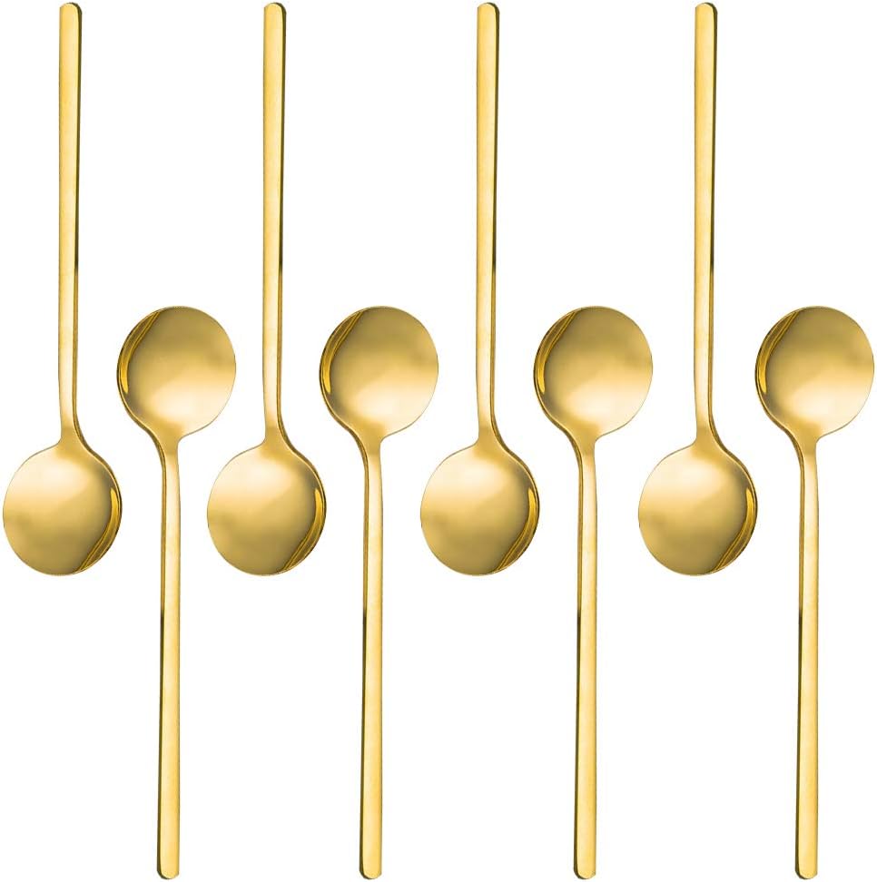 findTop Pack of 8, Gold Plated Stainless Steel Espresso Spoons, findTop Mini Teaspoons Set for Coffee Sugar Dessert Cake Ice Cream Soup Antipasto Cappuccino, 5.3 Inch