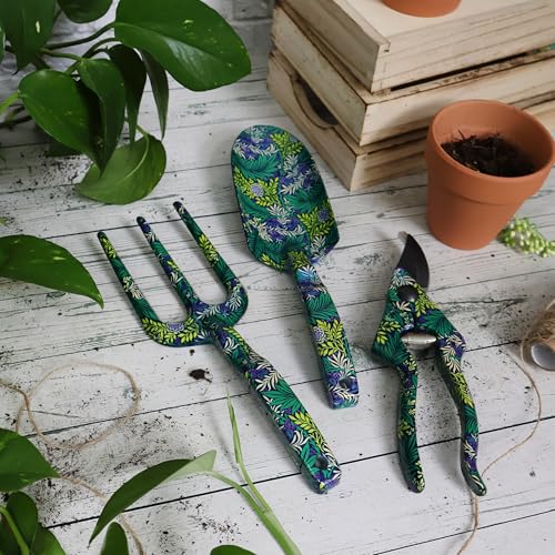 Fork, Trowel and Secateurs Garden Tool Set - William Morris Larkspur Design, Green - Image 4