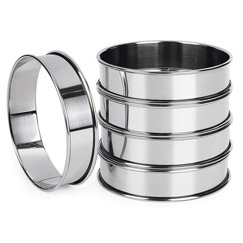 6 Pieces English Muffin Rings, 3.15 Inch Stainless Steel Crumpet Rings, Tart Rings for Baking, Double Rolled Nonstick Round Cake Ring, Metal Pastry Ring Mold for Dessert Food Making Tool
