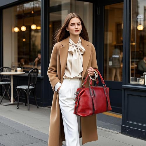Image of Leather Handbag for Women, Genuine Leather Purses Retro Mandela Crossbody Handbag Tote Bag