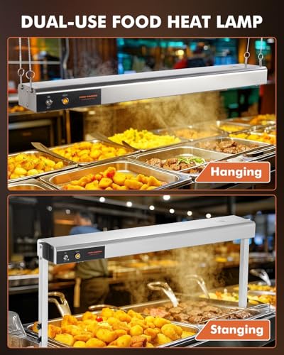 24-Inch Food Heat Lamp, 750W Commercial Food Warmer Hanging Overhead Infrared Strip Heater Catering Buffet Warmers Heat Lamp for Restaurant Parties Kitchen, 110V