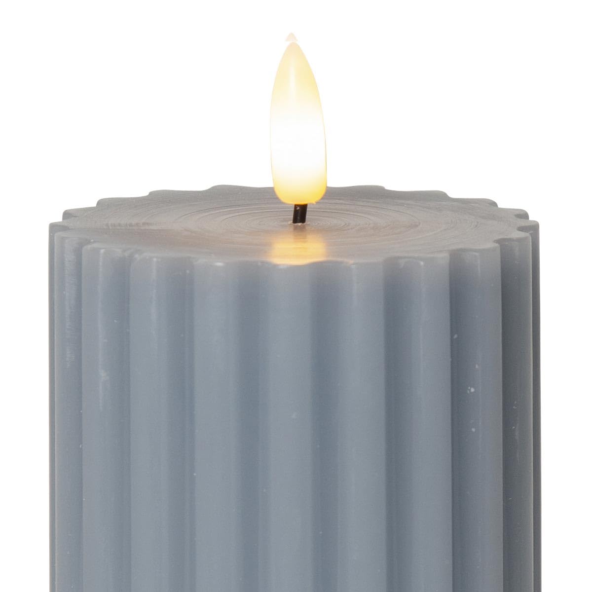 4-częściowy zestaw świec LED "Stripe", wysokość 15 cm, średnica 7,5 cm, biały, beżowy, zielony, niebieski, timer, płomień 3D