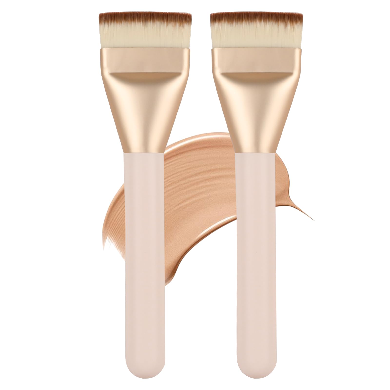 Flat Foundation Brush for Liquid Makeup, Professional Makeup Spatula Brush, Soft Synthetic Bristles for Seamless Liquid, Cream, Concealer & Primer Application, Streak-Free Face Makeup Brush(2 Beige)