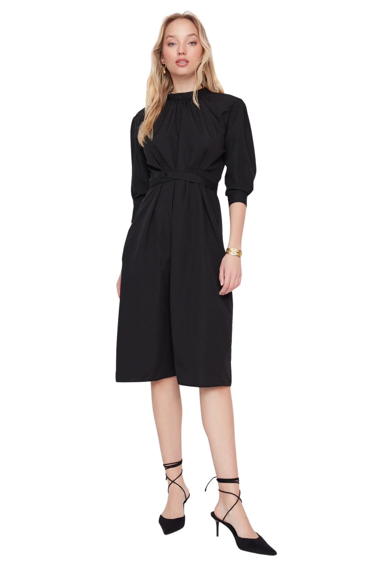 Trendyol Women Midi A-line Regular Woven Dress Schwarz