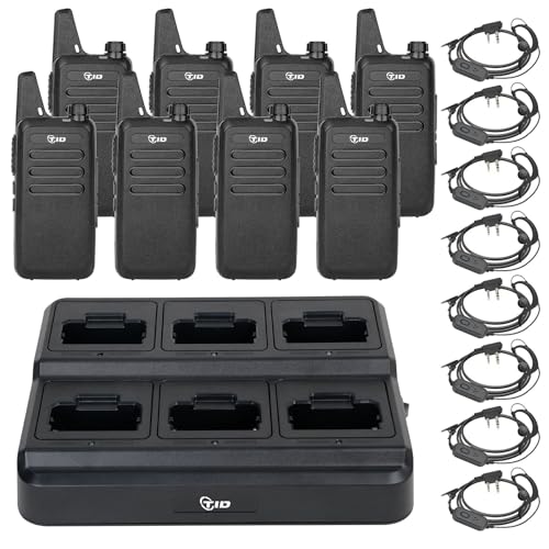 TIDRADIO TD-M8s Walkie Talkies for Adults with Earpiece (8 Pack) Long Range Two Way Radio with 6 Way Multi Gang Charger and USB Charger for Warehouse Business Church and Retail