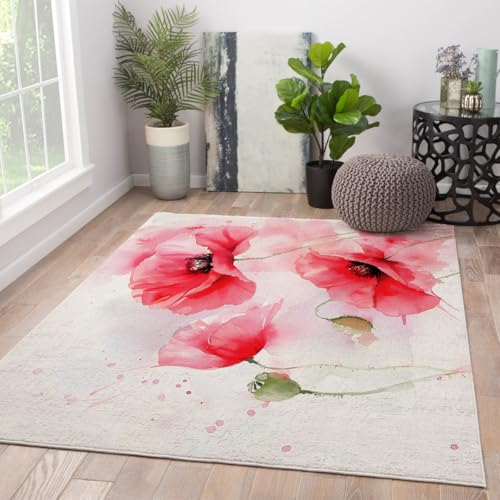 Tapis résistant aux taches coquelicot 160x230cm lavable salon - 4