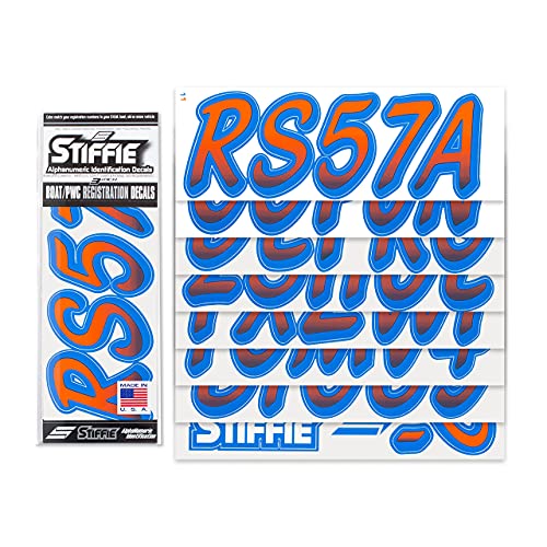 Image of STIFFIE Whipline Orange /Blue 3 inch Boat & PWC Registration Decals • Numbers Letters Stickers