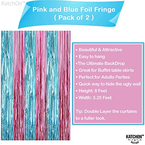 Image of KatchOn, XtraLarge Pink and Blue Streamers - 3.2 x 8 Ft, Pack of 2 | Pink and Blue Streamers for Gender Reveal Decorations | Streamer Backdrop for Baby Shower, Unicorn, Mermaid Birthday Decorations