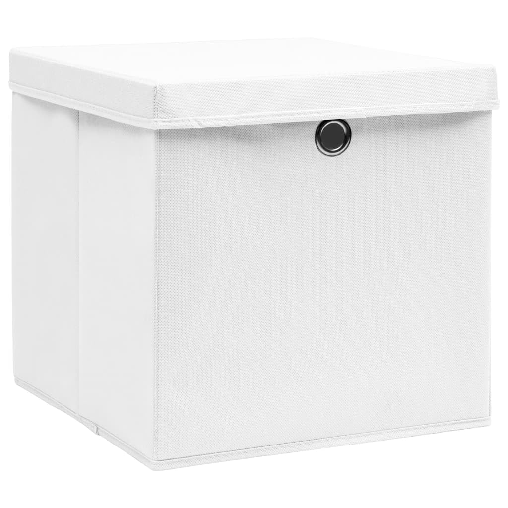 vidaXL 10x Aufbewahrungsbox mit Deckel Zusammenklappbar Spielkiste Regalkorb Faltkiste Korb Kinderbox Box Kiste Weiß 32×32×32cm Stoff