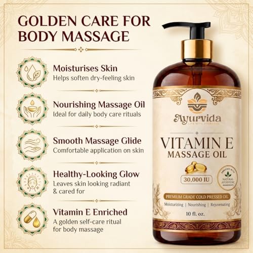 Image of Vitamin E Body Massage Oil 30,000 IU - Nourishing Oil for Dry Skin, Stretch Marks, Skin Glow & Full Body Care | 300ml