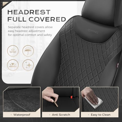Image of Coverado Front Seat Covers, Black Leather Car Seat Covers 2-Pack, Waterproof Car Seat Protectors, Automotive Seat Covers, Driver Seat Covers Universal Car Seat Cushions Fit for Most Sedan, SUV, Truck