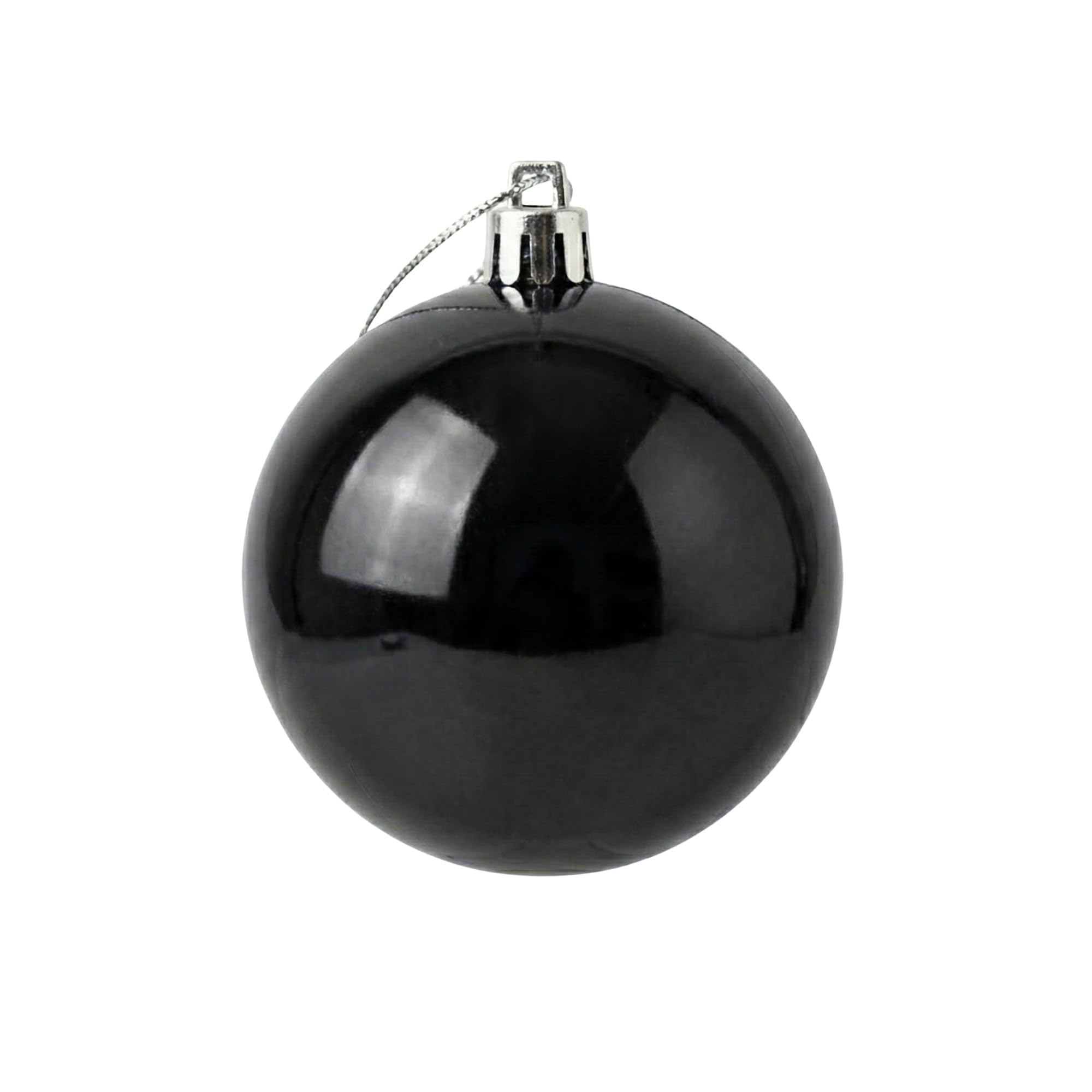 20cm Large Black Bauble PVC Shatterproof Glossy Finish Christmas Balls Ornament - Festive Xmas Tree Hanging Decorations, Round Ornament for Holiday Home Decor