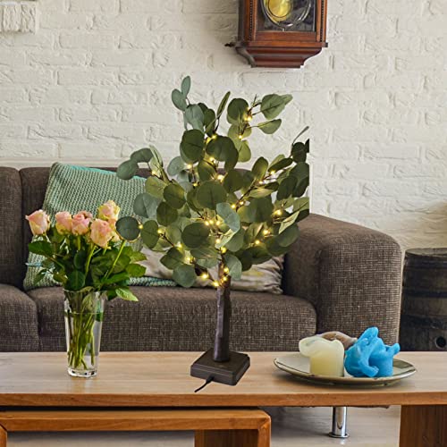 24In Lighted Tabletop Eucalyptus Tree With Timer Battery Operated Or Usb Powered, Artificial Plant Bonsai Trees With 60Led Fairy Lights For Table Centerpiece Spring Christmas Party Wedding Decor #TOP3