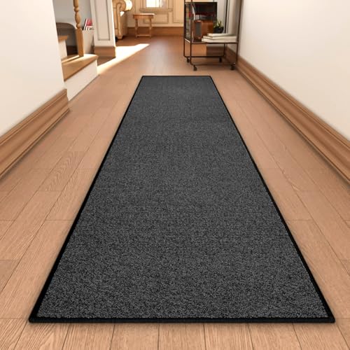 AREDO Runner Rug with Non Slip Rubber Backing, Washable Soft Floor Carpet for Kitchen, Hallway, Entryway Indoor, Bedroom, Laundry, Low Pile Area Rugs, Solid color with Pointillism style, 2*10 ft BLACK
