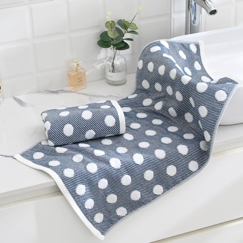 Sense Gnosis MJWB3 Navy Jacquard Hand Towels 100% Cotton Super Soft Absorbent Herringbone Striped & White Terry Polka Dot Hand Towels thumb #1
