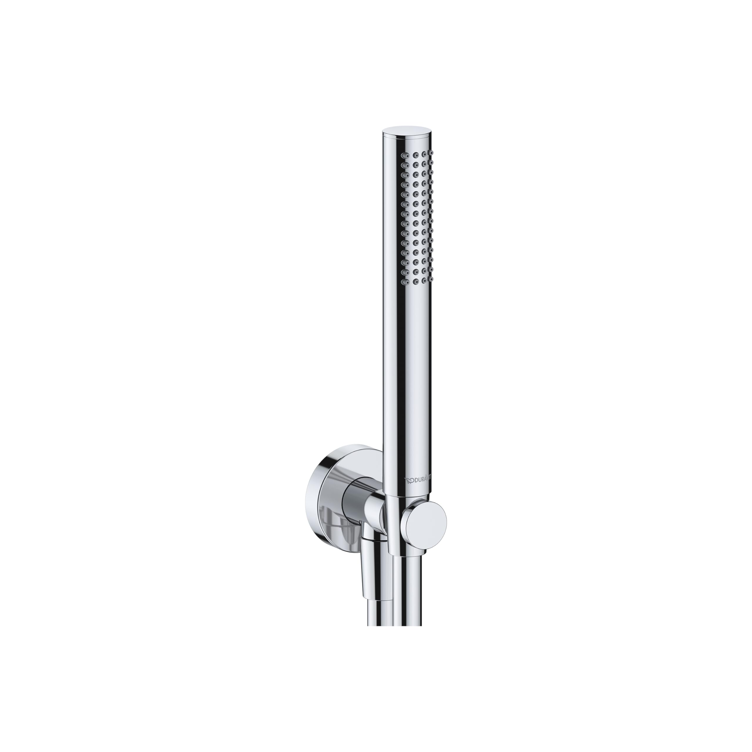 Set de douche universel Duravit, douchette ronde à économie d'eau, coude de raccordement mural, flexible de douche, chromé