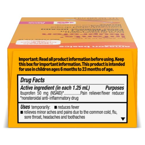 Amazon Basics Infants’ Ibuprofen Oral Suspension, 50 mg/1.25 mL, Berry Flavor Concentrated Drops, Dye-Free, 1 fl oz (Pack of 1) (Previously Care) - image 9