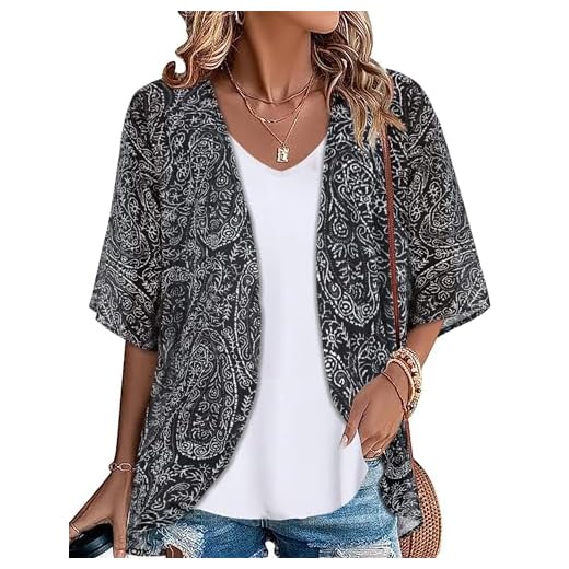Women's Kimono Beach Coverups Sheer Chiffon Cardigan Casual Loose Open Front Blouse Tops Hawaiian Shirts(Boho Black, L)