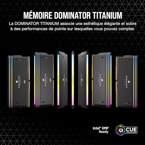 CORSAIR Dominator Titanium RGB DDR5 RAM 32GB (2x16GB) DDR5 6400MHz CL32 Intel XMP Mémoire Informatique Compatible iCUE - Noir (CMP32GX5M2B6400C32)