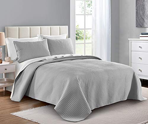 Pure Bedding Quilt Set Full/Queen Size Light Grey - Oversized Bedspread - Soft