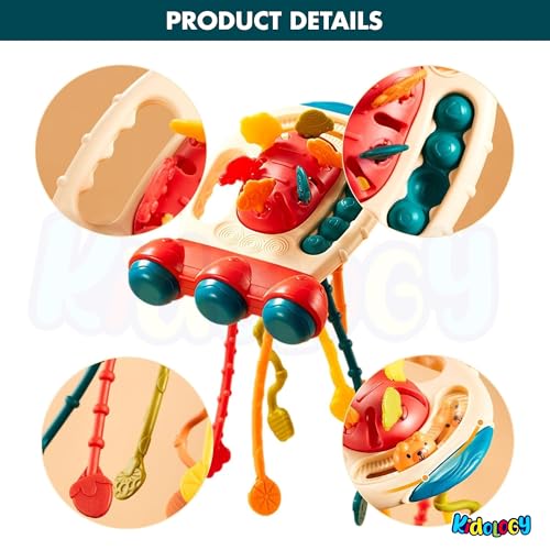 Image of Kidology Pull String Teething Sensory Montessori Baby Girl Travel Toy for 6+Months Boy - Food Grade Silicone Fine Motor Skills Toy (Blue)